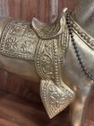 Vintage Gold Brass  Equestrian Show Horse W Saddle Bridle Statue 10    Tall