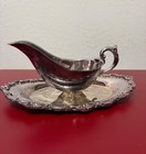 Vintage Silver Plated Gravy Sauce Boat Connected Tray Platter Victorian 9 