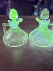 Pair Heisey Pleat   Panel Crystal 5 1 2  - 3 Oz  Oil Bottle cruet
