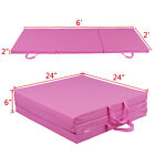Gymnastic Mat Tri-fold Folding Thick Exercise Mat Tumbling Gym Mat W handle Pink