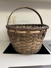 Large Antique Handwoven Splint Wood Handled Gathering Basket