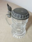 Rare Antique Miniature Mini German Glass Pewter Lidded Beer Stein Mug Tankard 