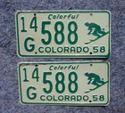 1958 Colorado Skier License Plate Plates Pair   Set
