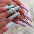 Handmade False Nail  Purple blue  French Coffin Long Press On Nails For Manicure