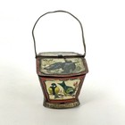 Antique German Lithograph Tin Picnic Basket Victorian 1890 s Penny Toy 3  Long