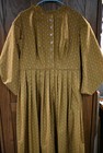 Civil War Victorian Cotton Day Dress Handmade Gold Stripe Wprint - Xl