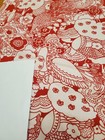 Rare Vintage Mid Century Retro 70s 60s Red And White Psychedelic Bird Fabric 