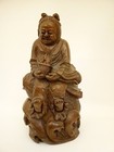 Antique Asian Chinese Carved Bamboo Wood Figure Immortal Fish Flower Basket