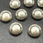 10 Small Chanel Buttons Silver White Pearl 15mm Metal Vintage