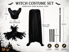 Black Gothic Witch Costume Set For Women Feather Shawl Horn Headpiece Cape St   