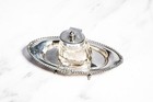 Lovely Edwardian English Antique Sterling Silver Crystal Inkwell Pen Tray 