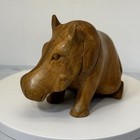 Vintage African Hand Carved House Hippo Figurine Teak  Wood Signed Kimeu