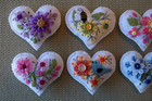 Set Of 6 Hearts White Hearts Spring bee Theme Bowl Fillers ornies little Pillows