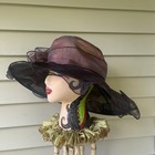 Wide Brim Organza Mesh Kentucky Derby Hat Brown Church Tea Party Southern Belle