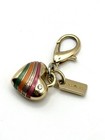 Coach Multicolor Striped Heart Bag Charm Keychain Gold Tone Enamel Gem Crystal