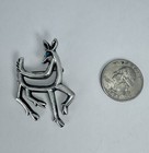 Native American Sandcast Sterling Silver Turquoise Deer Pin Brooch