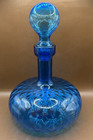 Vintage 13  Diamond Optic Aqua Blue Decanter With Stopper - Empoli Style