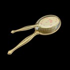 Vintage Metal Floral Design Gold Tone Vanity Hand Mirror And Hair Brush Set Read