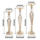3 Gold Metal Crystals Pillar Candle Holders Pedestal Stand Set Party Events