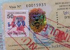 Congo Early Vintage Fiscal Revenue Stamps With Visas Label On Used Passport Page