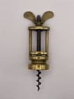 Antique Two Pillar Ornate Brass Frame Flynut Corkscrew Cavatappi Tire-bouchon