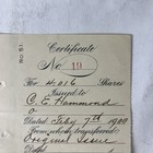 Antique Stock Share Certificate W  Revenue Stamps Vintage Financial Document