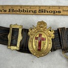 Antique Sword Belt Knights Templar Masonic Leather Metal Buckle Chains Original 