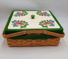 Vintage Strawberry   Berries Picnic Basket 14  Square Woven Basket W  Wooden Lid