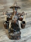 Asian Chinese Figurine Set Man Woman Carrying Water Buckets 15  Carved Wooden