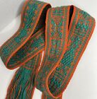 Vtg Hand Woven Orange   Teal Tribal Sash Belt Mexico Guatemala Native American
