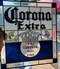 Corona Beer Stained Glass Looking Window Sign Light Shines Tiki Beach Bar New