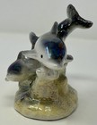 Vintage Iridescent Dolphin Figurine 2 Swimming Dolphins On A Wave Or Reef