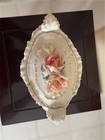 Vintage Karl Ens German Porcelain Pink Rose Vanity Trinket Box Footed Midcentury