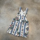 Vintage 90s Rachel   s Kids Floral Denim Shortalls 10 Youth Jean Bibs Flower Boho 