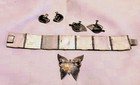 Rare Vintage Silver And Abalone Bracelet Pin 2 Pair Earrings Taxco Mexico 1950s