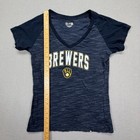 New Era Womens T Shirt Slim Navy Brewers Mlb Space Dye Raglan V-neck L