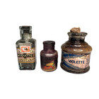 Antique French Ink Bottles Lot Of 3 Violette Cork Top 2  - 3  Paper Labels