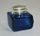 2 Inkwells Vintage Antique Style Square Cobalt Blue   Clear Glass Bottle Ink