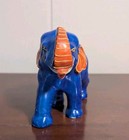 Japan Blue Elephant Figurine Trunk Up Good Luck Hand Painted 5  