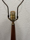 Vintage Walnut   Brass Table Lamp Tulip Base Mid Century Modern Laurel Style 23   