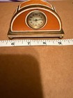 Orange Bronze Austrian Guilloche Enamel Boudoir Fan Shaped Desk Clock