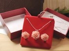 Designer Glam And Glow 18  Pink Acrylic Rose Pendant Necklace And Earrings 