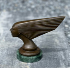 Spirit Art Deco Bronze Head Sculpture Car Mascot Sign Marble Base Wind Statue