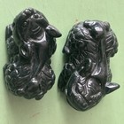 Carved Black Serpentine Foo Dog Stone Beads Pendants Chinese Guardian Lion Pair