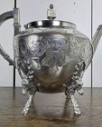 Antique Silver Plate Meriden B Coffee   Tea Pot Adorned W  Deer Feet C1880-1890
