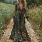 Long Sleeved Women s Dress V-neck Pleated Autumn Dress Bohemian Dresses