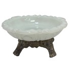 Milk Glass Trinket Dish And Cherub Lipstick Holder Vanity Set Gold Tone Vintage