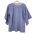 Vintage Mexican Peacock Embroidered Peasant Blouse Top Blue Festival Boho Sz L