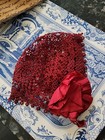 Baby Bonnet Crochet Lace 1890s Satin Rossets Burgundy Color Rare