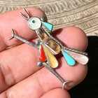 Vtg Dead Pawn Southwest Sterling Silver Stone Inlay Roadrunner Brooch Pendant